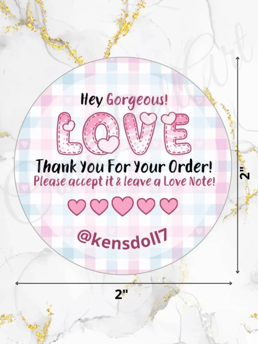 60 Personalized Love Cute Thank You Stickers 2 inch Glossy